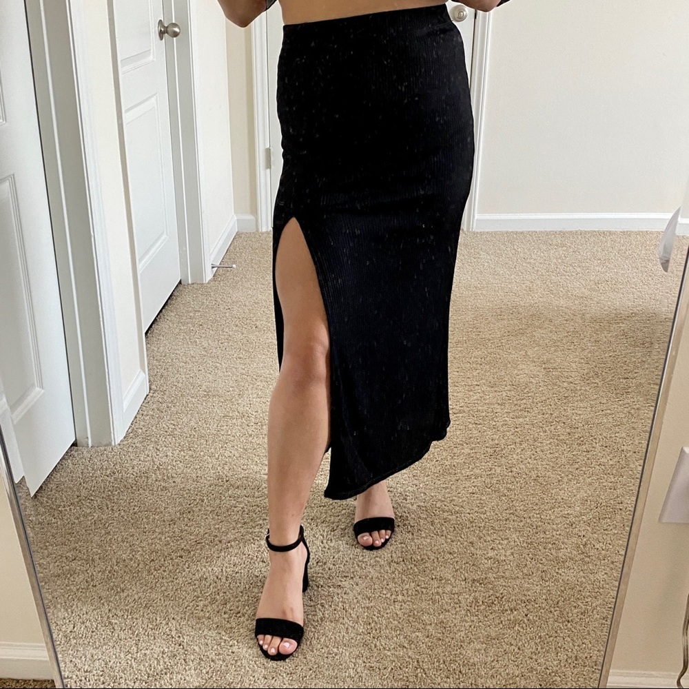 Free People Black Midi Slit Skirt